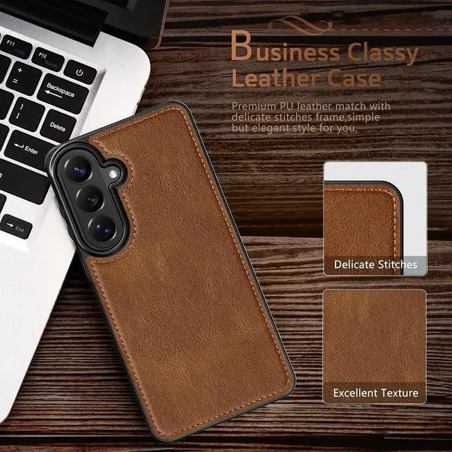 Alt view image 4 of 7 - for Galaxy A57 5G Case Luxury Vintage Leather Slim Elegant Leather Coated Shockproof Protective Phone Case Compatible with Galaxy A57 5G 6.7 2026 Brown