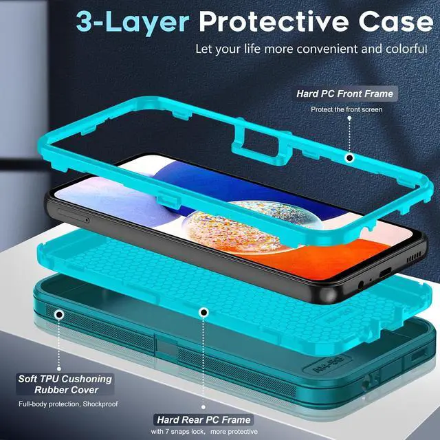 Alt view image 2 of 7 - for Galaxy-A14-5G-Phone Case: Heavy Duty Rugged 3 Layer Teal | A14 Phone Case with Screen Protector Military Grade Shockproof Cell Android with Charging Port para A 14
