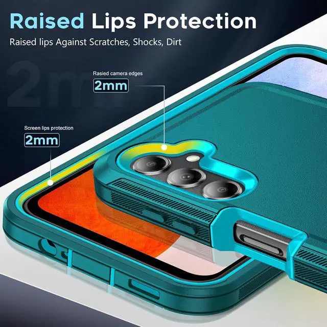 Alt view image 3 of 7 - for Galaxy-A14-5G-Phone Case: Heavy Duty Rugged 3 Layer Teal | A14 Phone Case with Screen Protector Military Grade Shockproof Cell Android with Charging Port para A 14