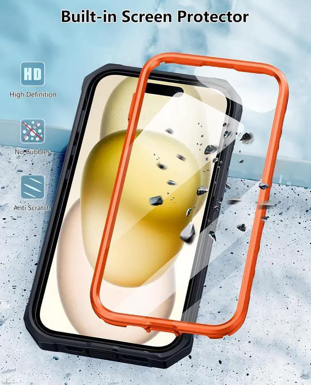 Alt view image 3 of 7 - for iPhone 15/14/13 Case with Belt Clip Built-in Screen Protector | Rugged Kickstand 20FT Military-Grade Drop Protection Heavy Duty Shockproof Holster Full Protective Phone Cover Orange