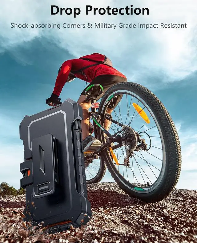 Alt view image 5 of 7 - for iPhone 15/14/13 Case with Belt Clip Built-in Screen Protector | Rugged Kickstand 20FT Military-Grade Drop Protection Heavy Duty Shockproof Holster Full Protective Phone Cover Orange