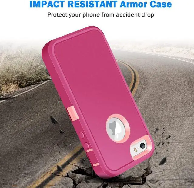 Alt view image 3 of 7 - for iPhone 5/5S/SE 1st Generation 2016 Defend & Rugged Case - Pink | Heavy Duty Shockproof Dual-Layer Protective Back Cover Drop Protection Anti-Scratch Non-slip Bumper Matte Armor Phone Cases