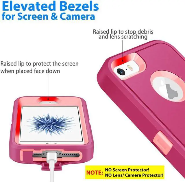 Alt view image 4 of 7 - for iPhone 5/5S/SE 1st Generation 2016 Defend & Rugged Case - Pink | Heavy Duty Shockproof Dual-Layer Protective Back Cover Drop Protection Anti-Scratch Non-slip Bumper Matte Armor Phone Cases