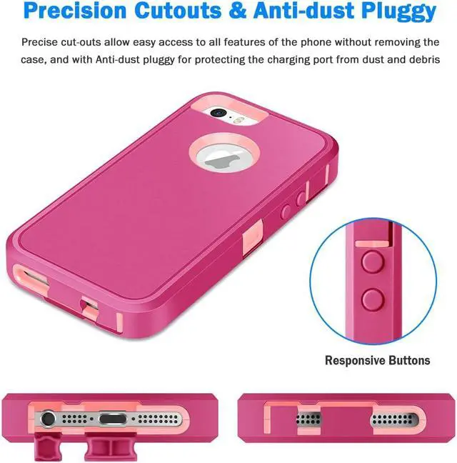 Alt view image 5 of 7 - for iPhone 5/5S/SE 1st Generation 2016 Defend & Rugged Case - Pink | Heavy Duty Shockproof Dual-Layer Protective Back Cover Drop Protection Anti-Scratch Non-slip Bumper Matte Armor Phone Cases