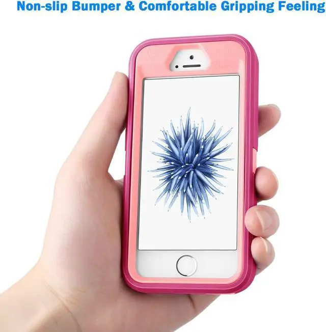 Alt view image 6 of 7 - for iPhone 5/5S/SE 1st Generation 2016 Defend & Rugged Case - Pink | Heavy Duty Shockproof Dual-Layer Protective Back Cover Drop Protection Anti-Scratch Non-slip Bumper Matte Armor Phone Cases