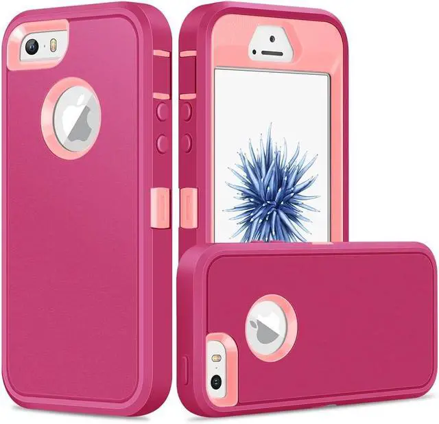 Alt view image 7 of 7 - for iPhone 5/5S/SE 1st Generation 2016 Defend & Rugged Case - Pink | Heavy Duty Shockproof Dual-Layer Protective Back Cover Drop Protection Anti-Scratch Non-slip Bumper Matte Armor Phone Cases