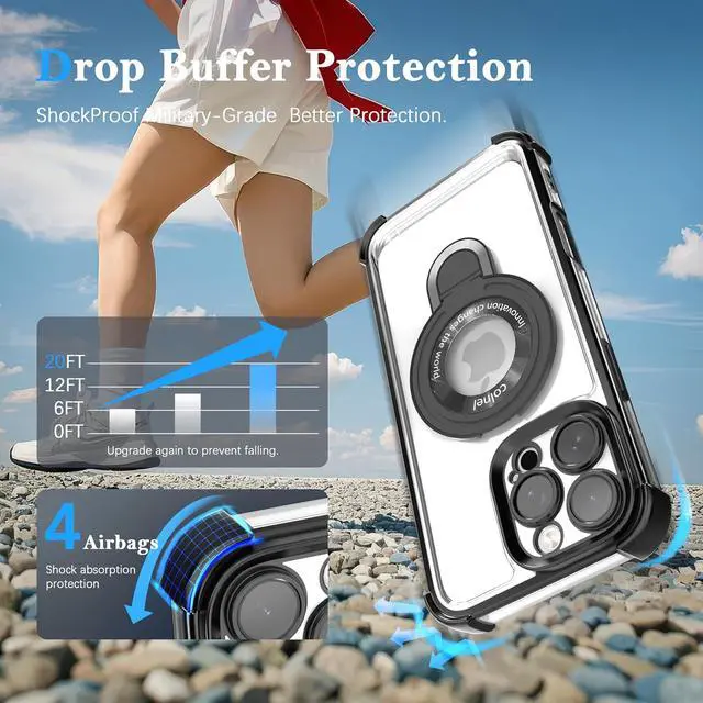 Alt view image 4 of 7 - for iPhone 11 Pro Case with Strong Magnetic Ring Stand Military-Grade Shockproof 4 Airbag Corners Protective Fit for MagSafe Kickstand Phone Case for iPhone 11 Pro - Black
