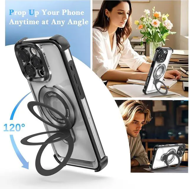 Alt view image 6 of 7 - for iPhone 11 Pro Case with Strong Magnetic Ring Stand Military-Grade Shockproof 4 Airbag Corners Protective Fit for MagSafe Kickstand Phone Case for iPhone 11 Pro - Black