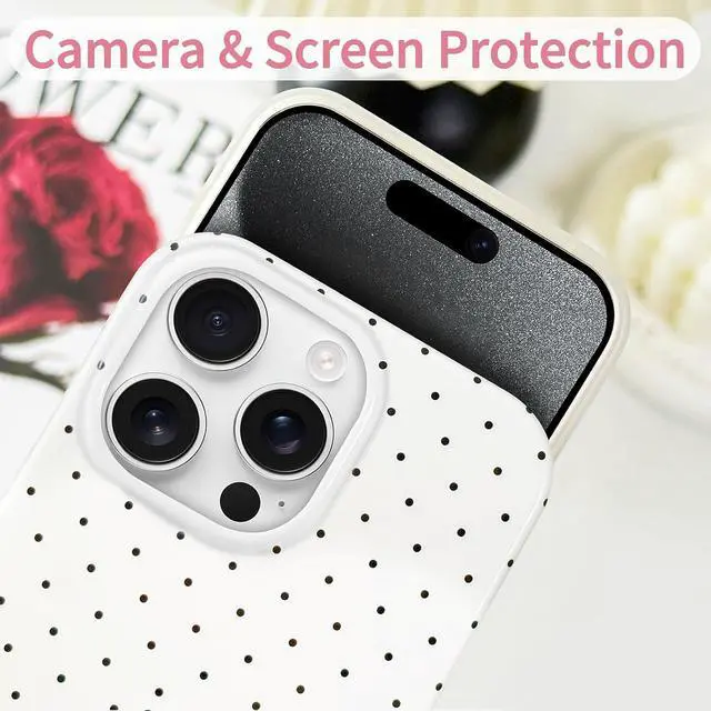 Alt view image 3 of 6 - for iPhone 15 Pro Max Case Cute Polka Dot Aesthetic Design Simple Cover 6.7 Thin Slim Anti-Scratch Soft TPU Bumper Shockproof Rubber Protective Phone Cases for Women Girls Girly Boys White