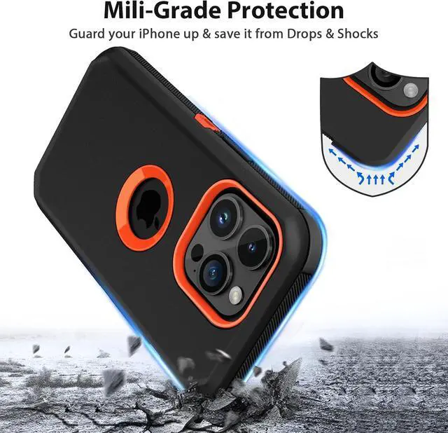 Alt view image 2 of 7 - for iPhone 15 Pro Max Case Heavy Duty Drop Protection Black Orange | Drop Protection Screenless Dual Layer Shockproof Sports Rugged Bumper Dust Proof Cell Phone Case for iPhone 15 Pro Max 6.7