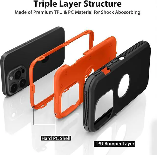 Alt view image 3 of 7 - for iPhone 15 Pro Max Case Heavy Duty Drop Protection Black Orange | Drop Protection Screenless Dual Layer Shockproof Sports Rugged Bumper Dust Proof Cell Phone Case for iPhone 15 Pro Max 6.7