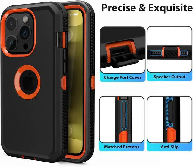 Alt view image 5 of 7 - for iPhone 15 Pro Max Case Heavy Duty Drop Protection Black Orange | Drop Protection Screenless Dual Layer Shockproof Sports Rugged Bumper Dust Proof Cell Phone Case for iPhone 15 Pro Max 6.7