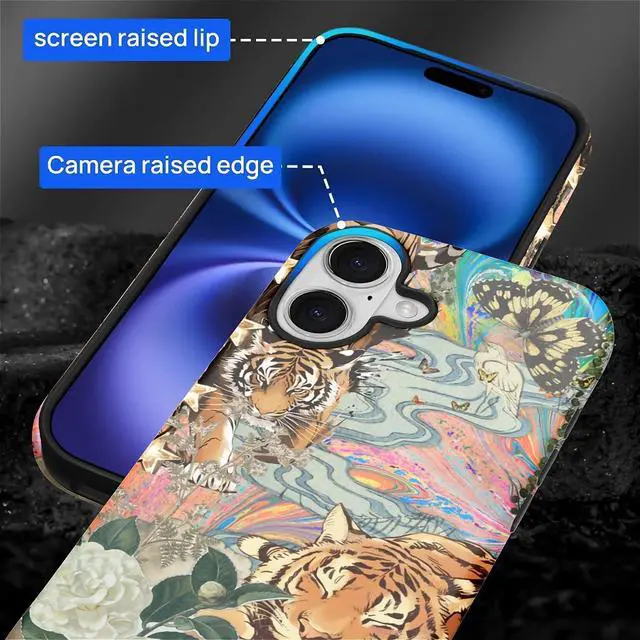 Alt view image 6 of 7 - Case for iPhone 17 Hybrid Heavy Duty 2 in 1 Full Body Rugged Shockproof Protection Glossy Case for iPhone 17 Fun Tiger Butterfly Collage