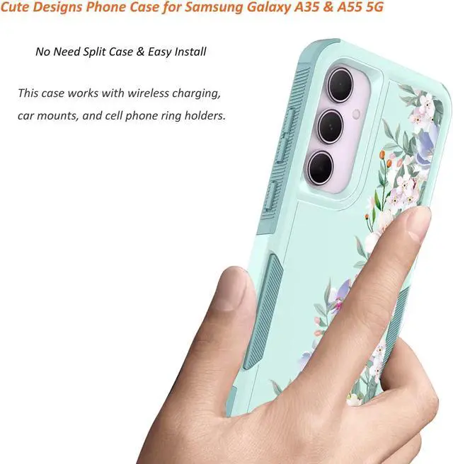 Alt view image 7 of 7 - for Galaxy A35/A55 5G Case: Cute Flowers Floral Design for Girls Women Slim Soft TPU Bumper Shockproof Silicone Cell Phone Cover A35 A55 (Mint Green/Magnolia)