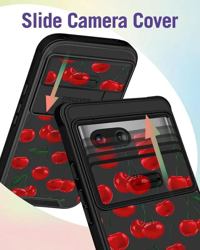 Alt view image 3 of 6 - for Google Pixel 8A Case 6.1 Inch - with Ring Stand & Camera Cover Aesthetic Cute Designed for Women Girls Girly Pretty Kawaii Cherry Unique for Pixel 8A Phone Case Compatible with Magsafe
