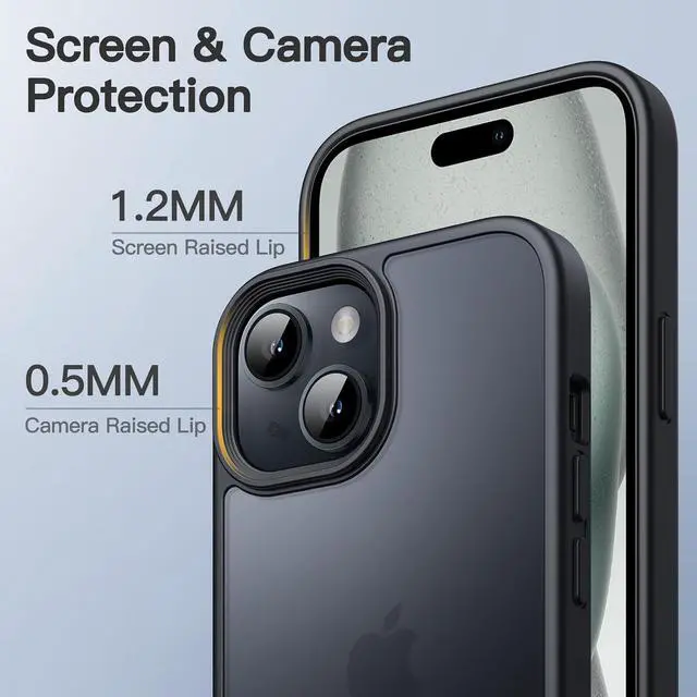 Alt view image 4 of 5 - Matte Case for iPhone 15 Black | Military-Grade Protection Frosted Matte Back Anti-Fingerprint Finish Shockproof Design