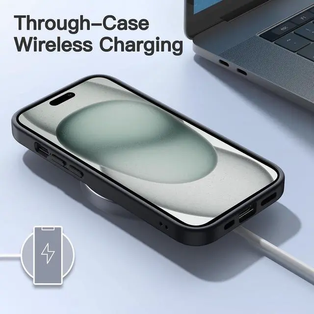 Alt view image 5 of 5 - Matte Case for iPhone 15 Black | Military-Grade Protection Frosted Matte Back Anti-Fingerprint Finish Shockproof Design