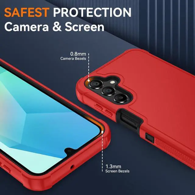 Alt view image 6 of 7 - for Galaxy A16 5G Case : 3-Layer Shockproof Phone Cover with HD Screen Protector Hybrid Protective Military-Grade Drop Protection for Galaxy A16 5G Phone Case (Bright Red/Black)