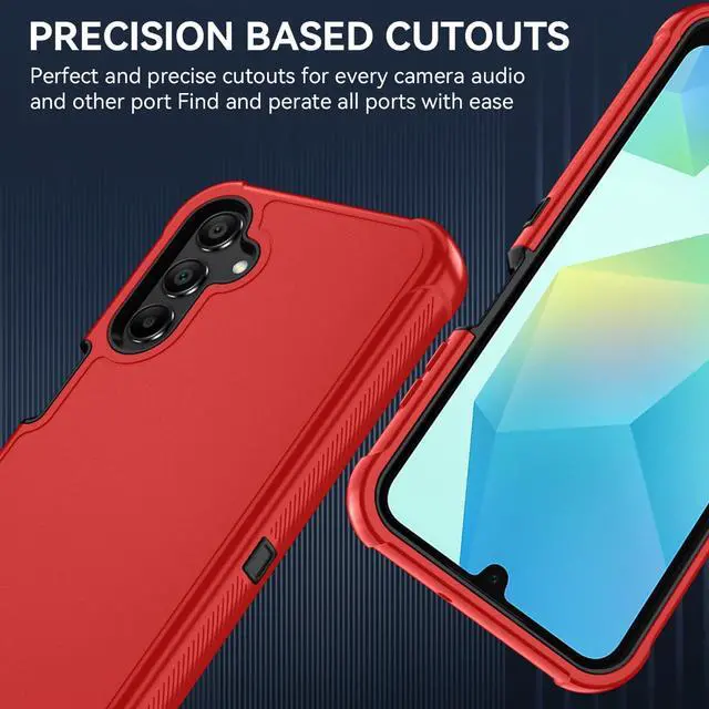 Alt view image 7 of 7 - for Galaxy A16 5G Case : 3-Layer Shockproof Phone Cover with HD Screen Protector Hybrid Protective Military-Grade Drop Protection for Galaxy A16 5G Phone Case (Bright Red/Black)