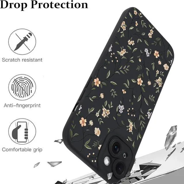 Alt view image 2 of 6 - Case for iPhone 15 Colorful Floral Pattern Print Design | Soft TPU Full Camera Lens Anti-Drop Anti-Scratch Shockproof Protective Slim Black Cover for Women Girls