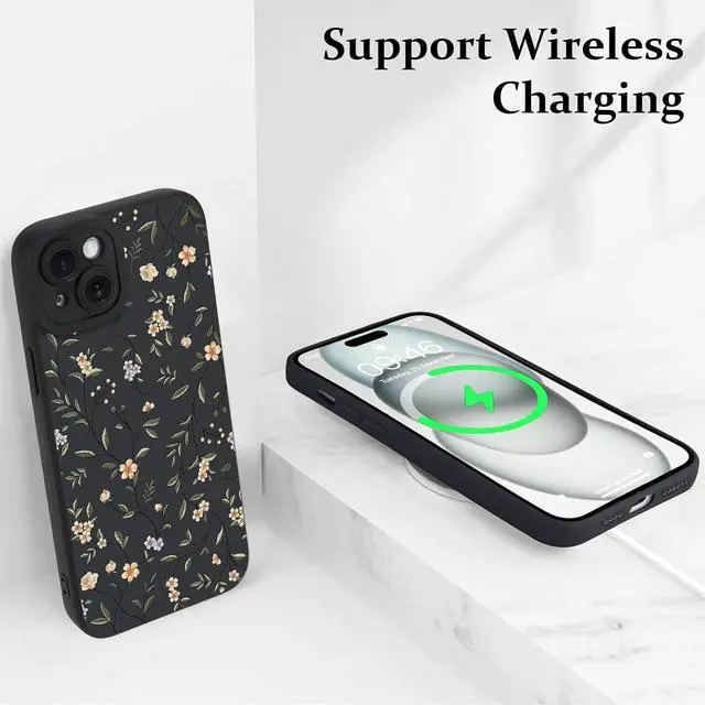 Alt view image 5 of 6 - Case for iPhone 15 Colorful Floral Pattern Print Design | Soft TPU Full Camera Lens Anti-Drop Anti-Scratch Shockproof Protective Slim Black Cover for Women Girls