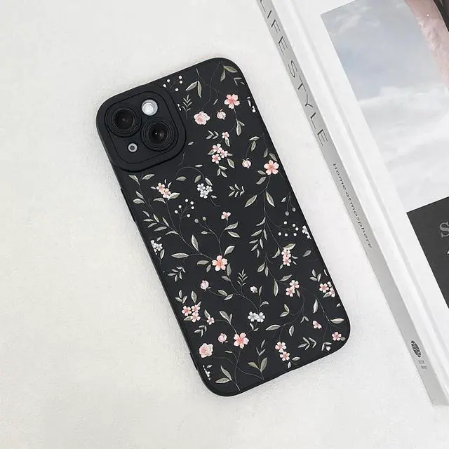 Alt view image 6 of 6 - Case for iPhone 15 Colorful Floral Pattern Print Design | Soft TPU Full Camera Lens Anti-Drop Anti-Scratch Shockproof Protective Slim Black Cover for Women Girls