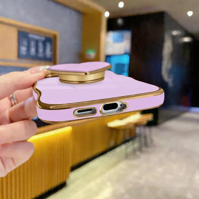 Alt view image 4 of 7 - for Galaxy S26 Love-Heart Holder Case Cute Purple Luxury Wave Frame Curly Shape with Love Heart Kickstand Case Plating Soft Shockproof Bumper TPU Protective Cover for Women Girls