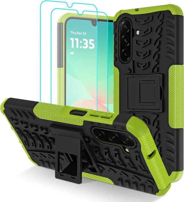 Main image of for Galaxy A17 5G/ A26 5G Phone Case with 2*Screen Protector | Military Grade Shockproof Heavy Duty Robust Bumper Cover with Kickstand Green