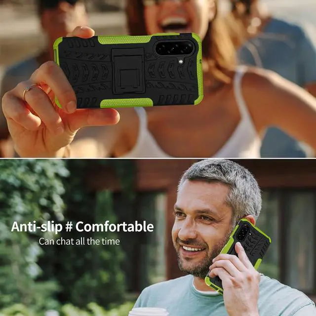 Alt view image 6 of 7 - for Galaxy A17 5G/ A26 5G Phone Case with 2*Screen Protector | Military Grade Shockproof Heavy Duty Robust Bumper Cover with Kickstand Green
