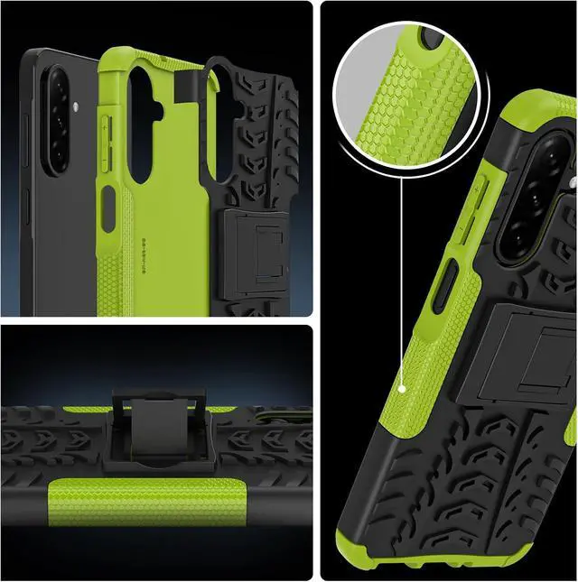 Alt view image 7 of 7 - for Galaxy A17 5G/ A26 5G Phone Case with 2*Screen Protector | Military Grade Shockproof Heavy Duty Robust Bumper Cover with Kickstand Green