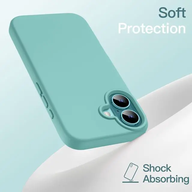 Alt view image 4 of 6 - Silicone Case for iPhone 16 Teal | Silky Soft Touch Shockproof Protection Scratch Resistant Microfiber Lining