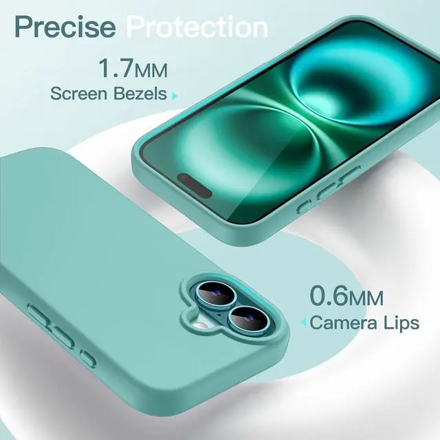 Alt view image 5 of 6 - Silicone Case for iPhone 16 Teal | Silky Soft Touch Shockproof Protection Scratch Resistant Microfiber Lining