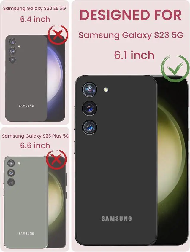Alt view image 2 of 7 - for Galaxy S23 5G Case Floral Military Grade Drop Tested Hard Back & Soft Edge Slim Flower Women Girls Phone Protective Cover + Tempered Glass Screen Protector for Galaxy S23 (Black)