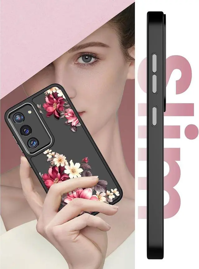 Alt view image 5 of 7 - for Galaxy S23 5G Case Floral Military Grade Drop Tested Hard Back & Soft Edge Slim Flower Women Girls Phone Protective Cover + Tempered Glass Screen Protector for Galaxy S23 (Black)