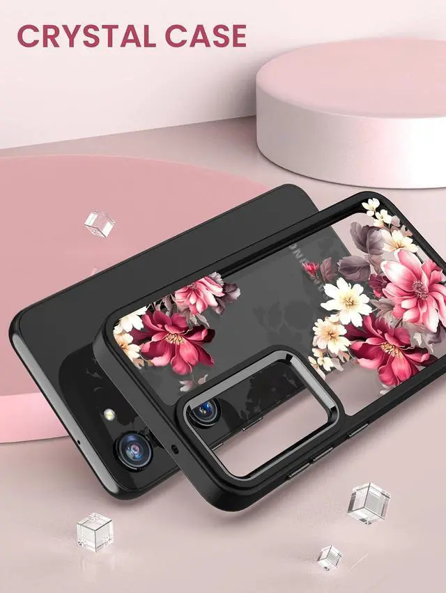 Alt view image 6 of 7 - for Galaxy S23 5G Case Floral Military Grade Drop Tested Hard Back & Soft Edge Slim Flower Women Girls Phone Protective Cover + Tempered Glass Screen Protector for Galaxy S23 (Black)