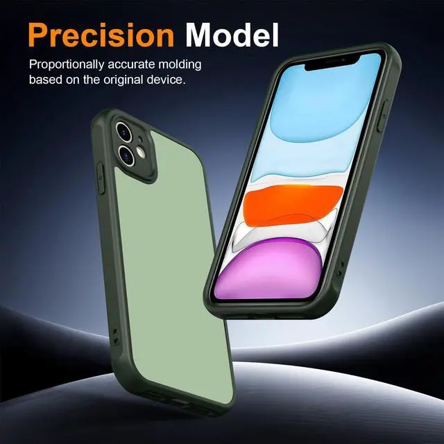 Alt view image 6 of 7 - for iPhone 11 Case Matte Dual-Tone Non-Slip Anti-Fingerprint Slim Design with Screen Protector Hybrid Soft TPU Bumper Hard PC Back Protective Phone case for iPhone 11 Green