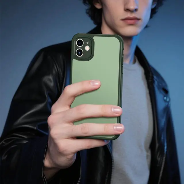 Alt view image 7 of 7 - for iPhone 11 Case Matte Dual-Tone Non-Slip Anti-Fingerprint Slim Design with Screen Protector Hybrid Soft TPU Bumper Hard PC Back Protective Phone case for iPhone 11 Green