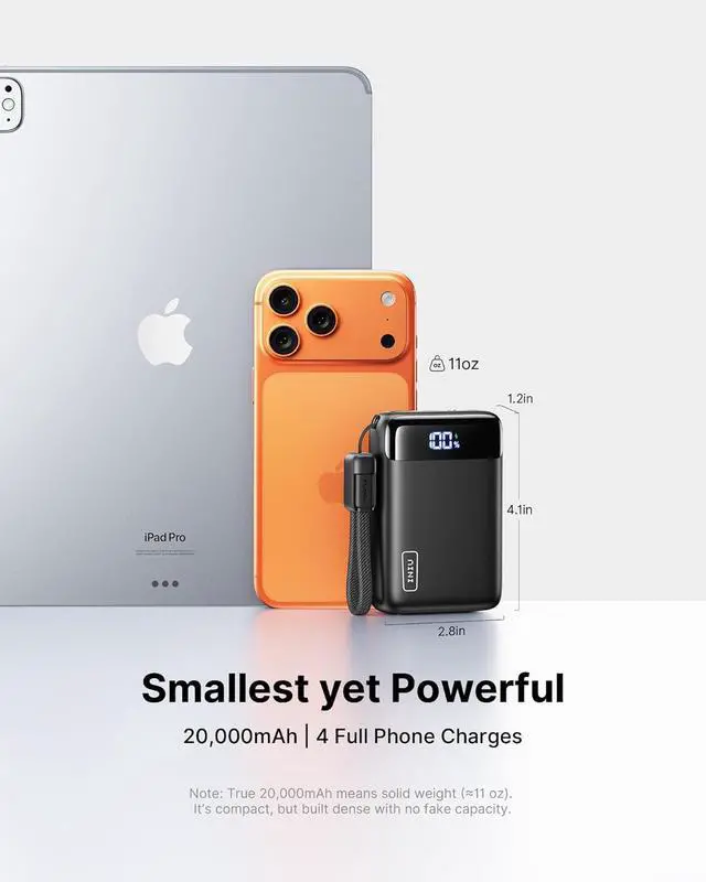 Alt view image 2 of 7 - Portable Charger Smallest 20000mAh 22.5W Fast Charging Power Bank | USB-C Cable Flight-Safe Travel Essentials Flashlight Battery Pack for iPhone 17 Xiaomi Google Mini Size