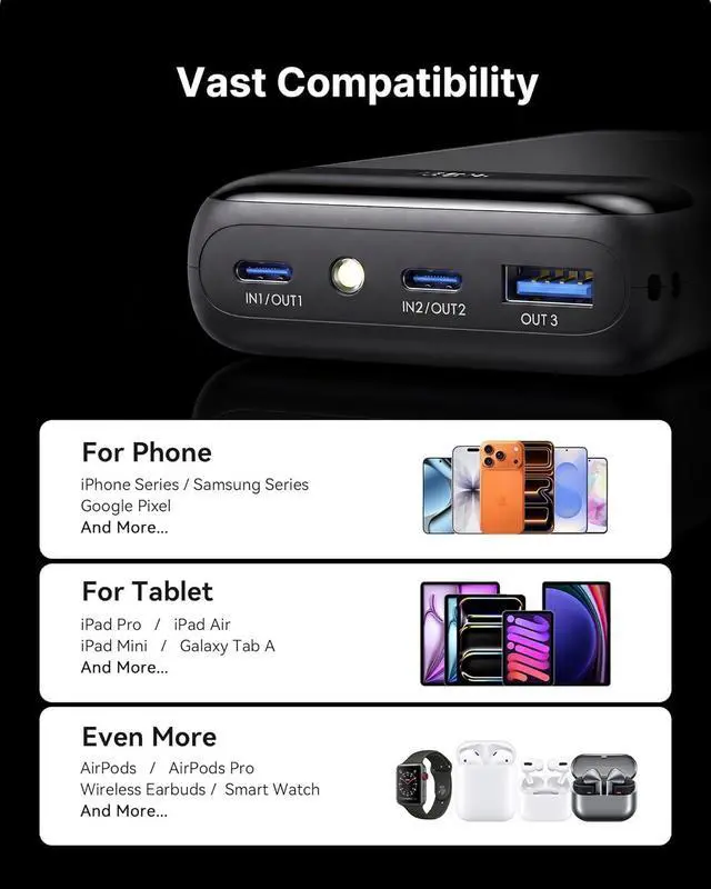 Alt view image 7 of 7 - Portable Charger Smallest 20000mAh 22.5W Fast Charging Power Bank | USB-C Cable Flight-Safe Travel Essentials Flashlight Battery Pack for iPhone 17 Xiaomi Google Mini Size
