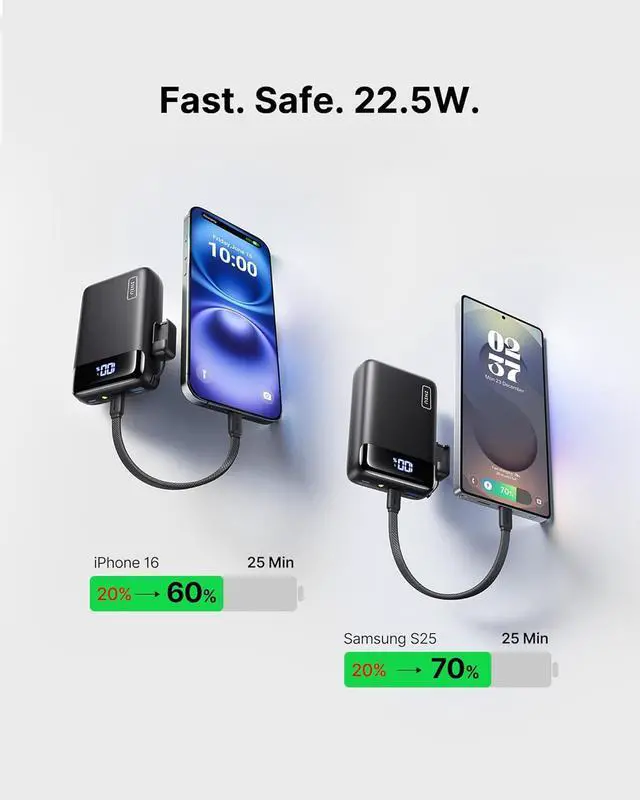 Alt view image 4 of 7 - Portable Charger Smallest 20000mAh 22.5W Fast Charging Power Bank | USB-C Cable Flight-Safe Travel Essentials Flashlight Battery Pack for iPhone 17 Xiaomi Google Mini Size
