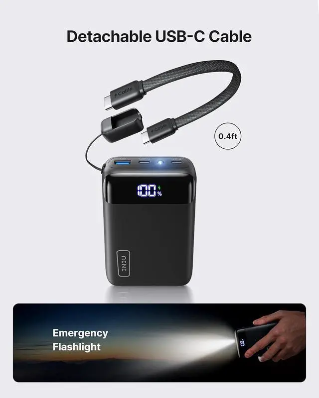 Alt view image 6 of 7 - Portable Charger Smallest 20000mAh 22.5W Fast Charging Power Bank | USB-C Cable Flight-Safe Travel Essentials Flashlight Battery Pack for iPhone 17 Xiaomi Google Mini Size