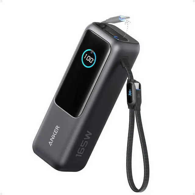 Main image of Laptop Power Bank 25 000mAh Travel Essential with 165W Total Output | 3 USB-C Ports with 100W Max Each Built-In Retractable Cables Flight-Ready for iPhone 17 Series MacBook and More