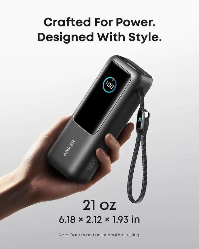 Alt view image 7 of 7 - Laptop Power Bank 25 000mAh Travel Essential with 165W Total Output | 3 USB-C Ports with 100W Max Each Built-In Retractable Cables Flight-Ready for iPhone 17 Series MacBook and More