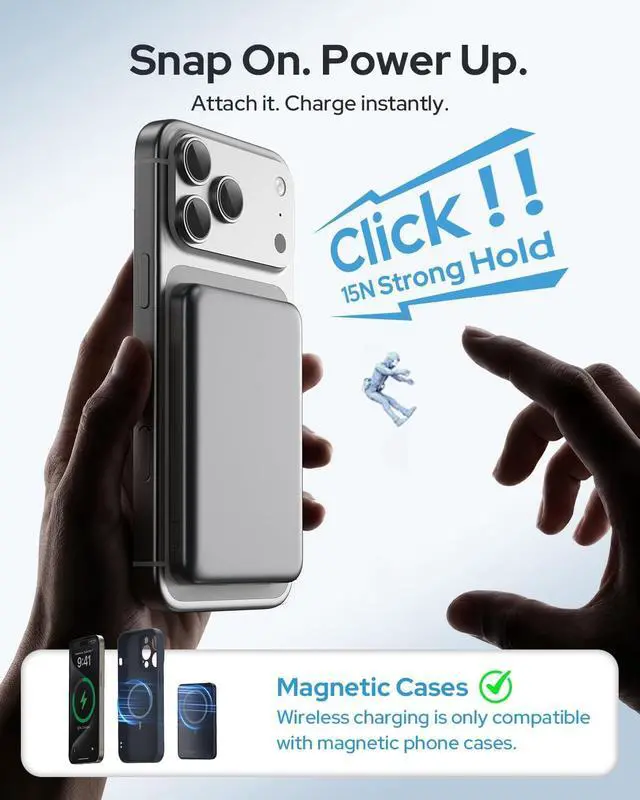 Alt view image 2 of 7 - for Magsafe Portable Charger 5000mAh Slim Wireless Magnetic Power Bank | Travel Essential for MagSafe Battery Pack with USB C Charging Compatible with 17/16/15/14/13/12 Series (Graphite Gray)