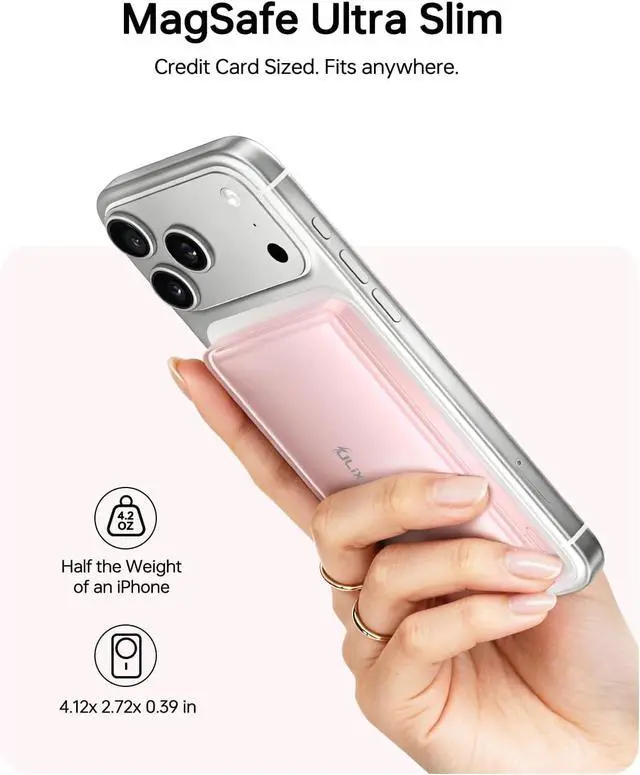 Alt view image 2 of 7 - Ultra-Slim 5000mAh Magnetic Wireless Power Bank for iPhone | Fast Portable Charger with USB C Charging for MagSafe Battery Pack for 17/16/15/14/13/12 Series Travel Essentials Pink