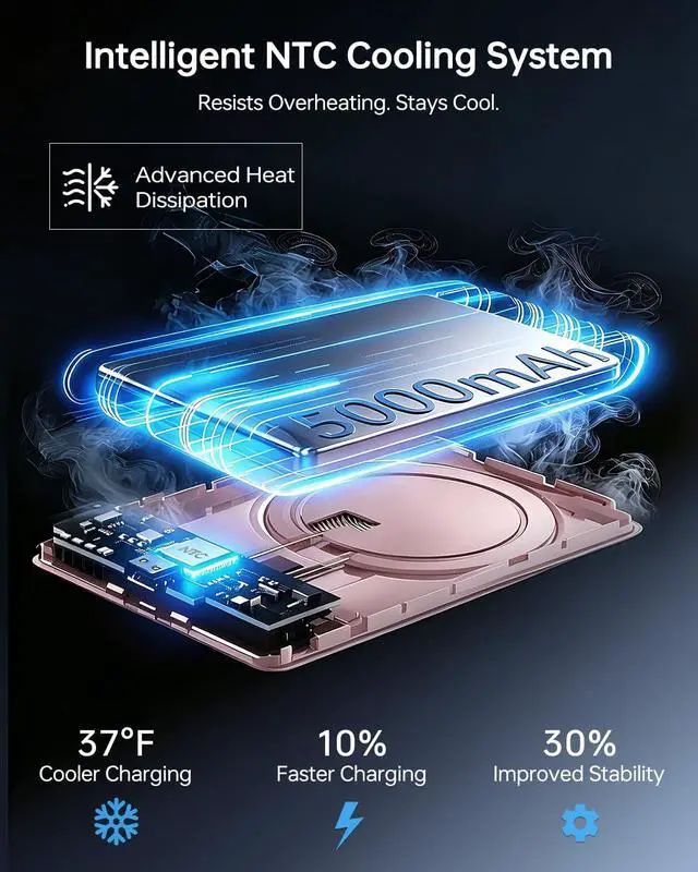Alt view image 4 of 7 - Ultra-Slim 5000mAh Magnetic Wireless Power Bank for iPhone | Fast Portable Charger with USB C Charging for MagSafe Battery Pack for 17/16/15/14/13/12 Series Travel Essentials Pink