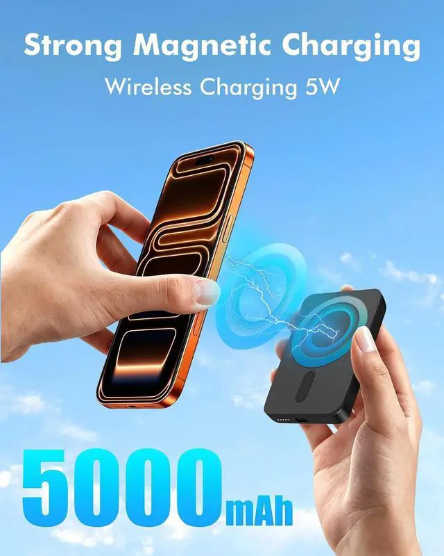 Alt view image 2 of 7 - Magnetic Portable Charger Power Bank for iPhone 5000mAh | 5W Mini MagSafe-Compatible Portable Charger for iPhone 17/16/15/14/13/12 12W USB-C Charging Battery Pack