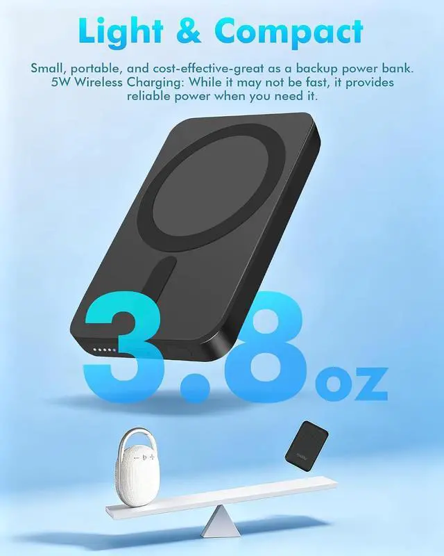 Alt view image 3 of 7 - Magnetic Portable Charger Power Bank for iPhone 5000mAh | 5W Mini MagSafe-Compatible Portable Charger for iPhone 17/16/15/14/13/12 12W USB-C Charging Battery Pack