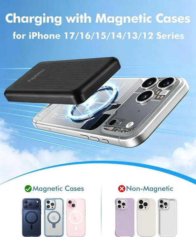 Alt view image 6 of 7 - Magnetic Portable Charger Power Bank for iPhone 5000mAh | 5W Mini MagSafe-Compatible Portable Charger for iPhone 17/16/15/14/13/12 12W USB-C Charging Battery Pack