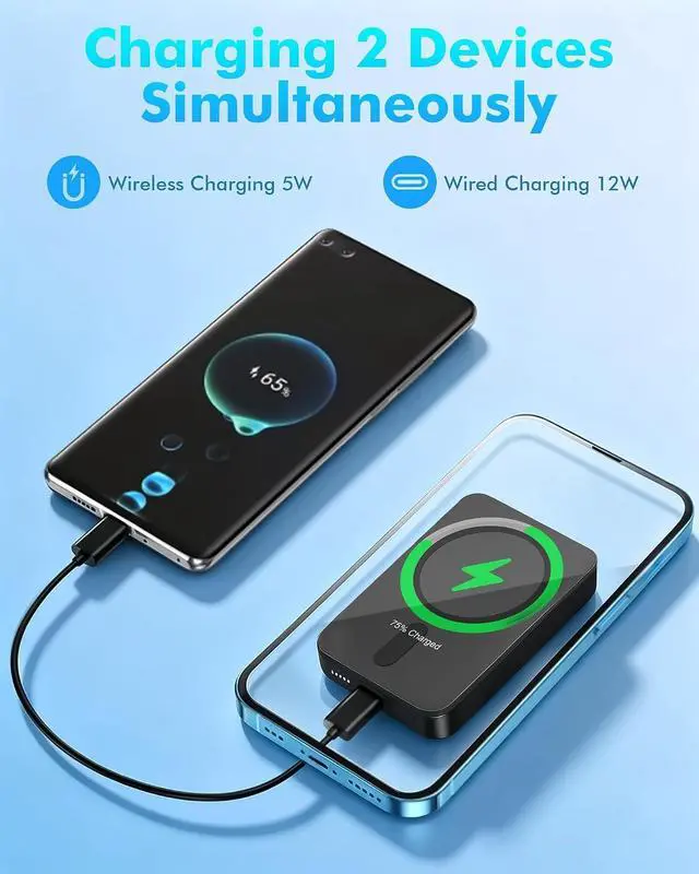 Alt view image 4 of 7 - Magnetic Portable Charger Power Bank for iPhone 5000mAh | 5W Mini MagSafe-Compatible Portable Charger for iPhone 17/16/15/14/13/12 12W USB-C Charging Battery Pack